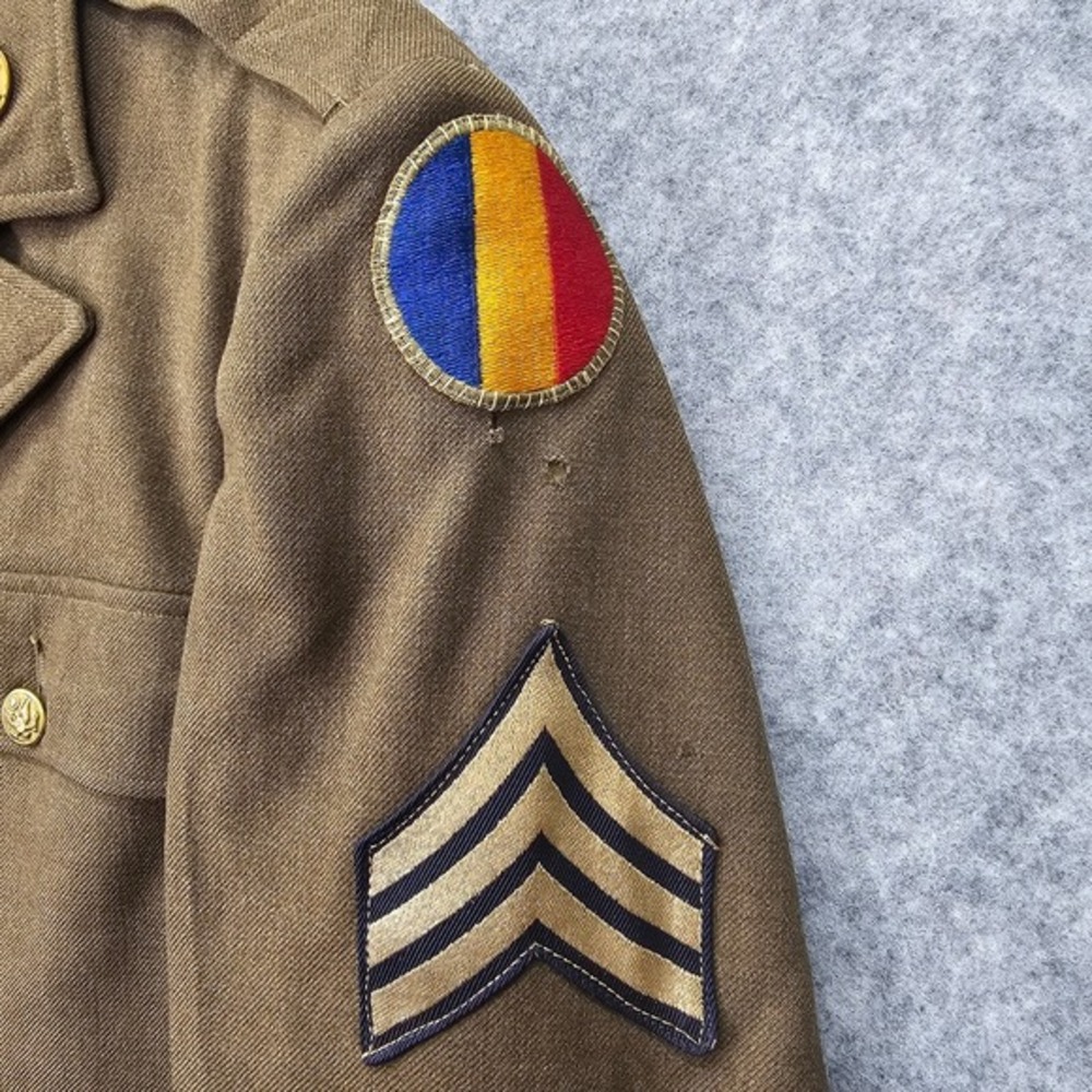 Vintage 40s WWII Uniform Coat Men 36R XS Green Wool US Army ETO Sergeant General - Picture 13 of 16